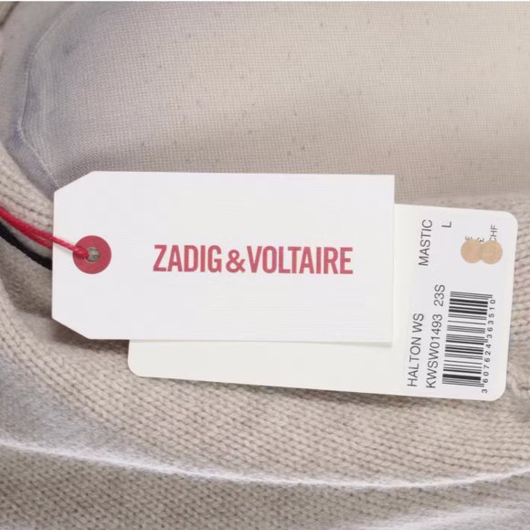 NWT Zadig & Voltaire Halton Intarsia-Knit cashmere jumper - Neutrals Sz L - Picture 8 of 8